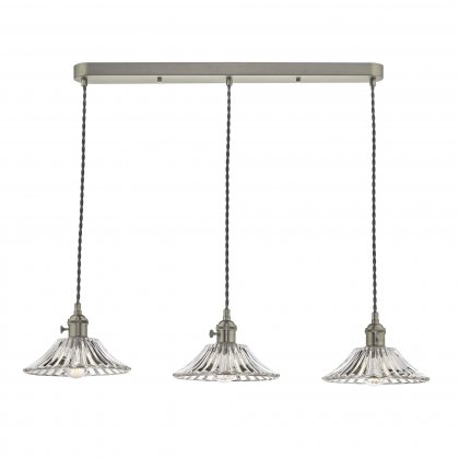 3 Light Antique Chrome Suspension With Flared Glass Shades