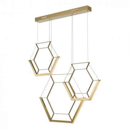 Hexagon 3lt Pendant Gold LED