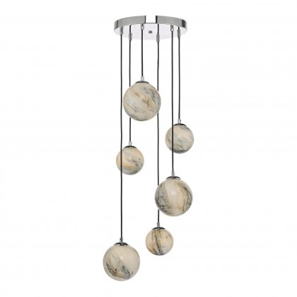 Dar Mikara 6 Light Cluster Pendant Marble Effect Glass & Pol Chr