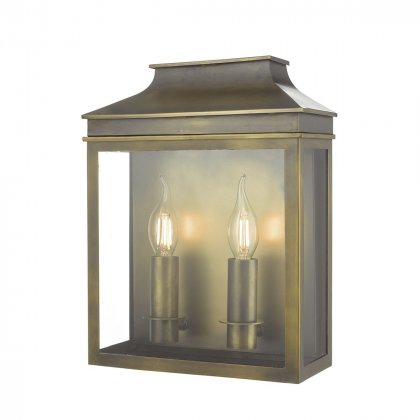 Vapour 2Lt Coach Lantern Wall Light Weathered Brass IP44