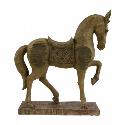 Elur Carved Wood Effect Horse 39cm