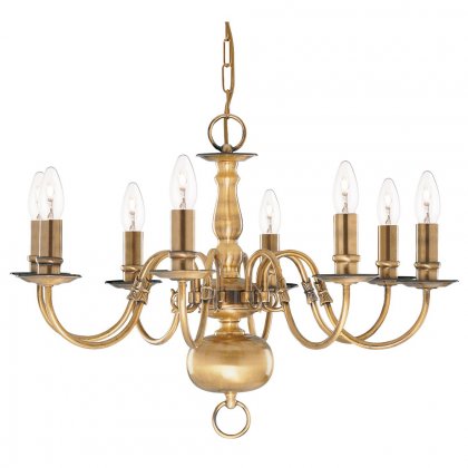 Searchlight Flemish 8 Light Pendant, Antique Brass