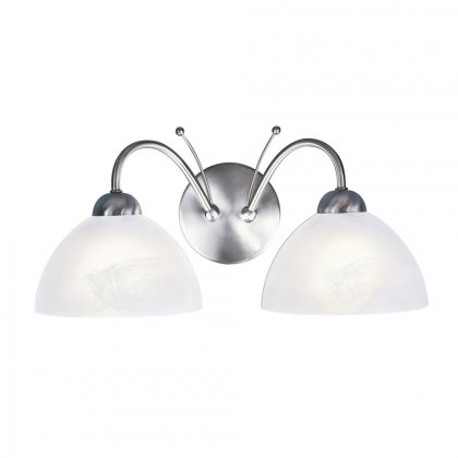 Searchlight Milanese 2 Light Wall Bracket in Satin Silver with Alabaster Glass