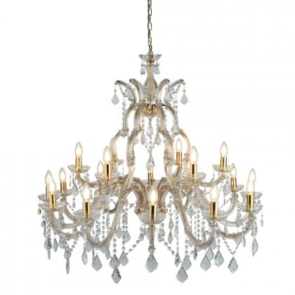 Searchlight Marie Therese 18Lt Chandelier, Polished Brass, Clear Crystal