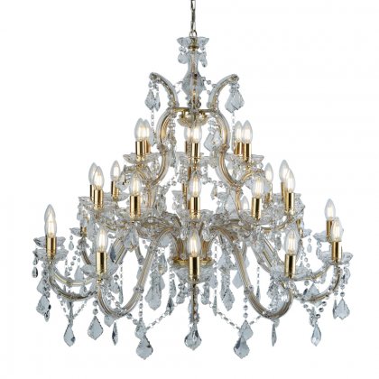 Searchlight Marie Therese 30Lt Chandelier, Polished Brass, Clear Crystal