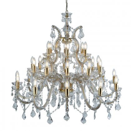 Searchlight Marie Therese 30 Light Chandelier Polished Brass & Clear Crystal