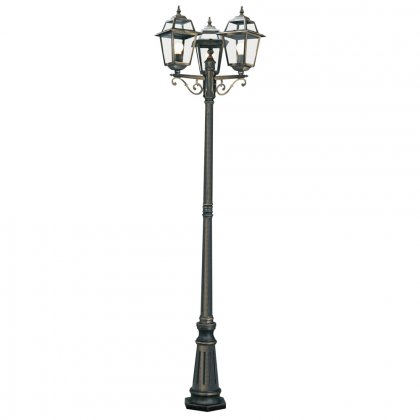 Searchlight New Orleans-3Lt Outdoor Post(Height 230Cm)Black Gold,Clear Glass