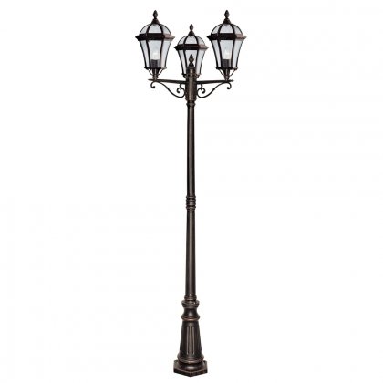 Searchlight Capri-3 Light Outdoor Post (Height 235cm) Rustic Brown Clear Glass