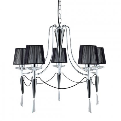 Searchlight Duchess 5 Light Ceiling, Chrome/Black Chrome, Black String Shades