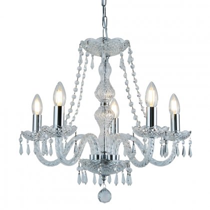 Searchlight Hale 5 Light Chandelier, Chrome, Clear Crystal Trimmings