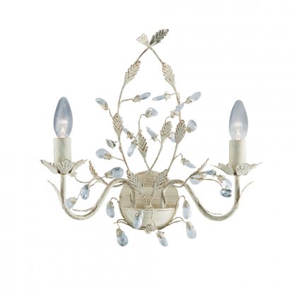 Searchlight Almandite-2Lt Wall Bracket,Cream Gold Finish W Leaf Dressing And Clear Crystal Deco