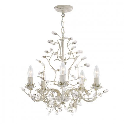 Searchlight Almandite-5Lt Ceiling,Cream Gold Finish W Leaf Dressing And Clear Crystal Deco