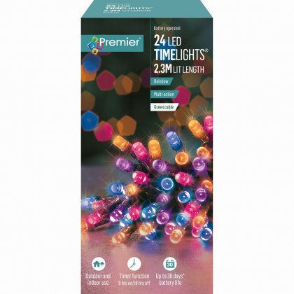 Premier Decorations Timelights Battery Operated Multi-Action 24 LED with Green Cable - Rainbow