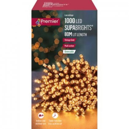 Premier Decorations SupaBrights Multi-Action 1000 LED with Green Cable - Vintage Gold