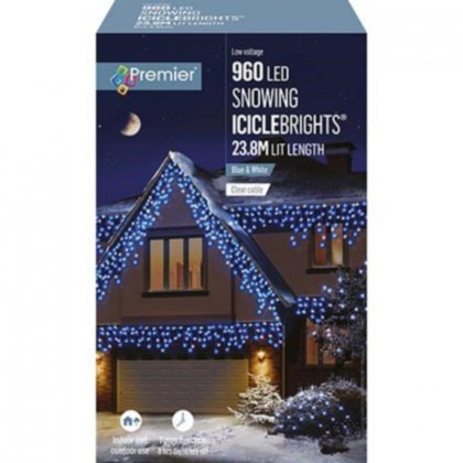 Premier Decorations Snowing IcicleBrights 960 LED Timer - Blue & White