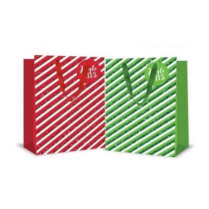 Festive Wonderland Large Gift Bag with Stripes - Assorted