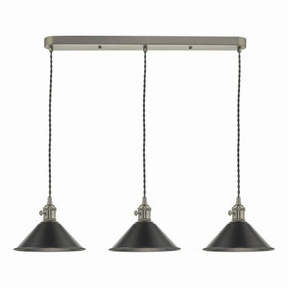 3 Light Antique Chrome Suspension With Antique Petwer Shades