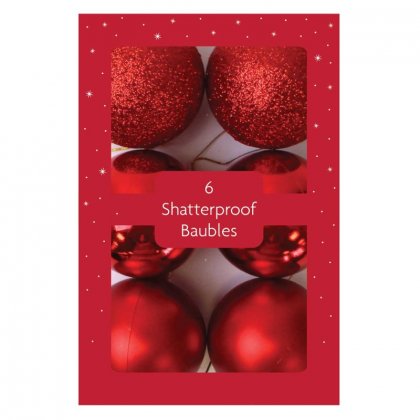 Festive Wonderland Shatterproof Baubles (Pack of 6) - Red