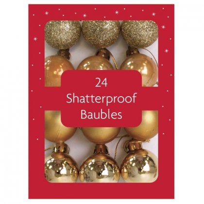 Festive Wonderland Shatterproof Baubles (Pack of 24) - Gold