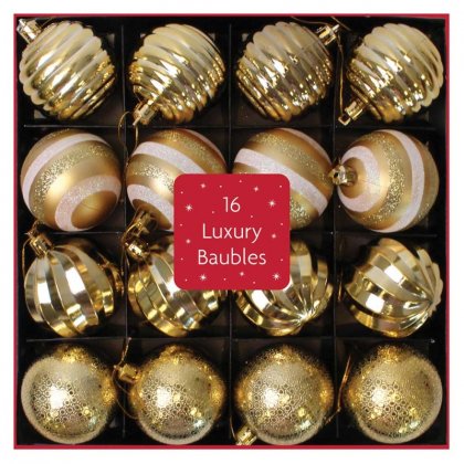 Festive Wonderland Shatterproof Baubles (Pack of 16) - Gold