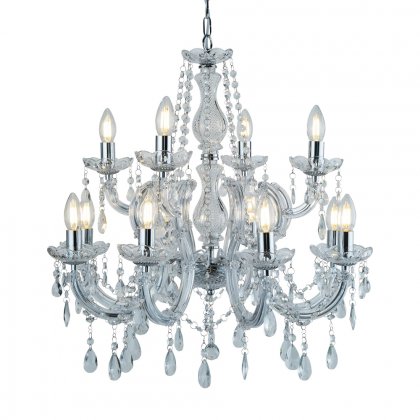 Searchlight Marie Therese 12 Light Chandelier Chrome & Clear Crystal