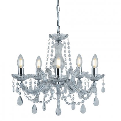 Searchlight Marie Therese 5 Light Ceiling, Chrome, Clear Crystal Glass