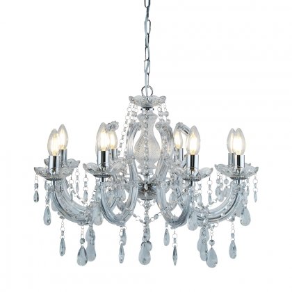 Searchlight Marie Therese 8 Light Ceiling, Chrome, Clear Crystal Glass