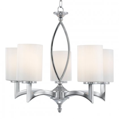 Searchlight Gina 5 Light Ceiling, Chrome, White Glass Shades