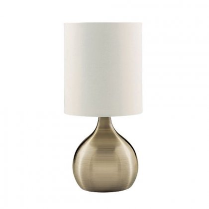 Searchlight Touch Table Lamp Antique Brass Base White Drum Shade