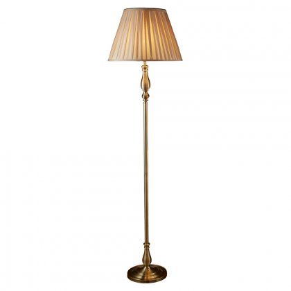 Searchlight Flemish Floor Lamp Antique Brass Mink Pleated Shade