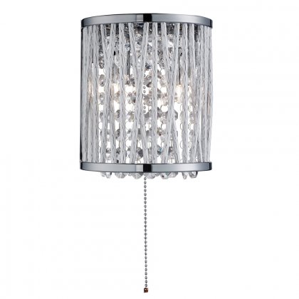 Searchlight Elise 2 Light Wall Bracket Chrome Clear Crystal Button Drops Aluminium Tubes Trim