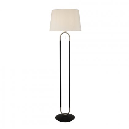 Searchlight Jazz Floor Lamp, Satin Silver & Black, White Velvet Shade