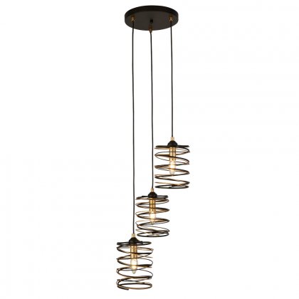 Searchlight Spring 3 Light Multi Drop Pendant, Black And Gold