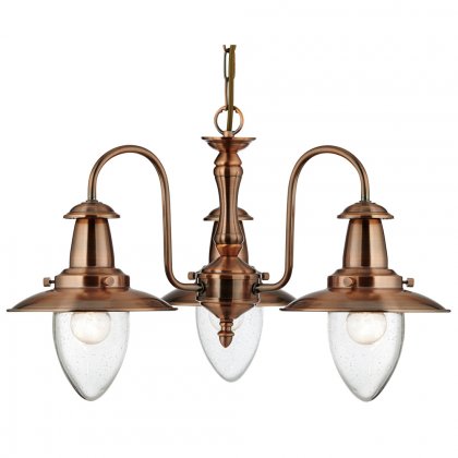 Searchlight Fisherman II 3 Light Pendant with Seeded Glass Shades Copper