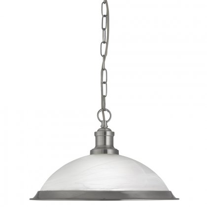 Searchlight Bistro Pendant Satin Silver Marble Glass