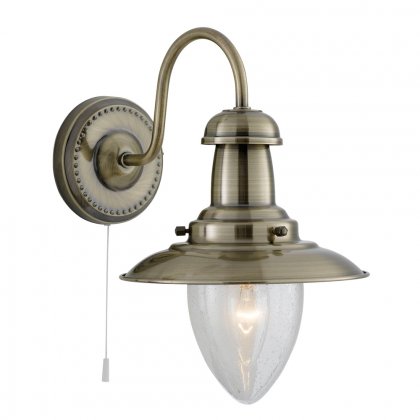 SEARCHLIGHT FISHERMAN ANTIQUE BRASS WALL LIGHT WITH SEEDED GLASS