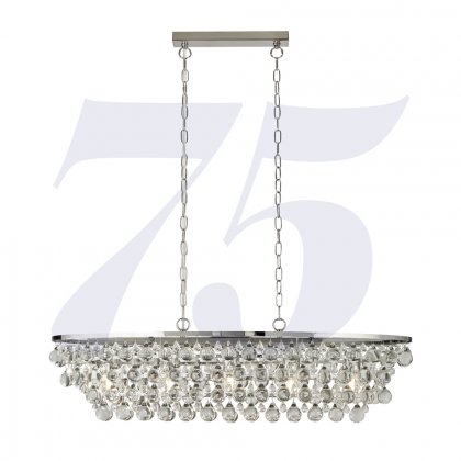 Searchlight Michelle 5 Light Chrome Oval Pendant With Rain Drop Glass Balls