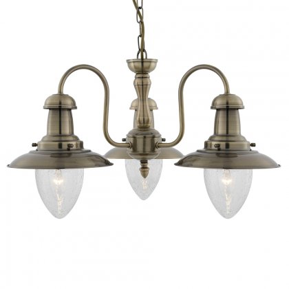 Searchlight Fisherman - 3Lt Ceiling, Antique Brass With Seeded Glass Shades