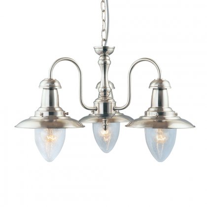 Searchlight Fisherman 3 Light Ceiling, Satin Silver With Seeded Glass Shades