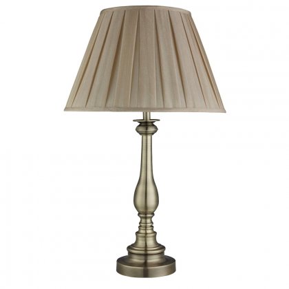 Searchlight Flemish Table Lamp Spindle Base Antique Brass Mink Pleated Shade