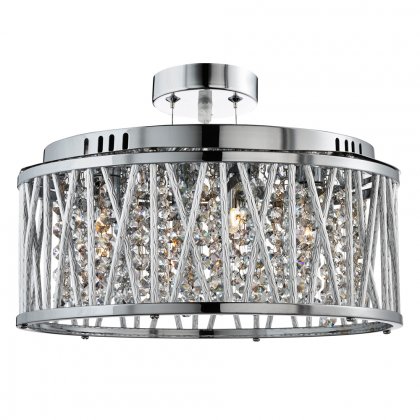 Searchlight Elise 5 Light Ceiling Flush/Pendant Chrome Clear Crystal Button Drops Aluminium Tubes Trim