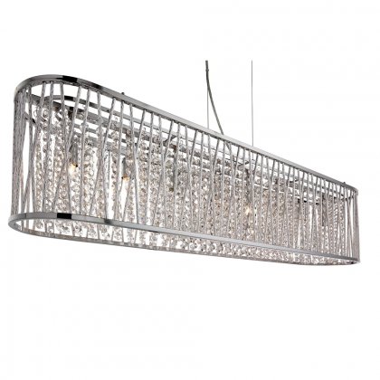 Searchlight Elise 8 Light Oval Ceiling,Aluminium Tubes Trim,Chrome,Clear Crystal Drops