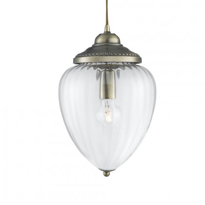 Searchlight Moscow Pendant Antique Brass Clear Ribbed Glass