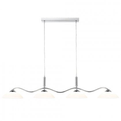 Searchlight Alexis LED Bar Lights Pendant 4 Light Chrome Bar/Matt Opal White Glass Shades