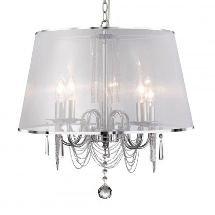 Searchlight Venetian-5 Light Ceiling Chrome Chain Link Clear Crystal Glass White Viole Shade