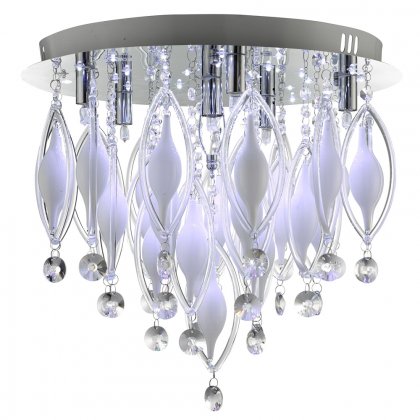 Searchlight Spindle-Remote Controlled 6 Light Flush Ceiling Chrome with Clear/White Glass Deco