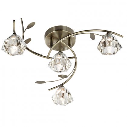 Searchlight Sierra 4 Light Semi-Flush Antique Brass & Clear Glass