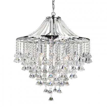 Searchlight Dorchester-5 Light Ceiling Chrome with Clear Crystal Buttons & Pyramid Drops