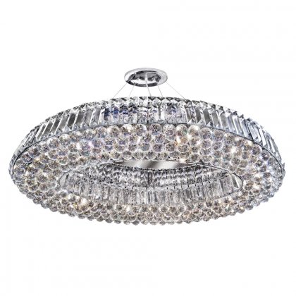 Searchlight Vesuvius- Oval 10 Light Ceiling Chrome with Clear Crystal Coffins Trim & Ball Drops