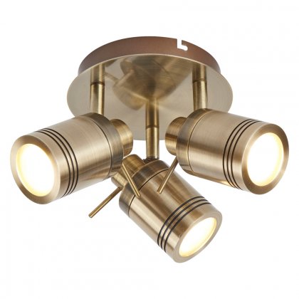 Searchlight Samson 3 Light Ip44 Bathroom Spot Plate Antique Brass